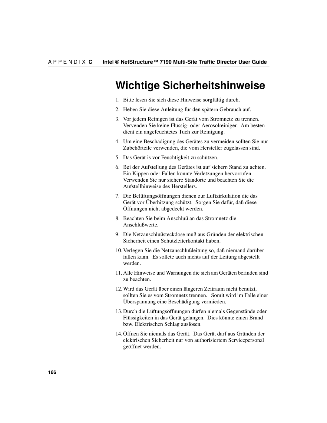 Intel 7190 manual Wichtige Sicherheitshinweise 