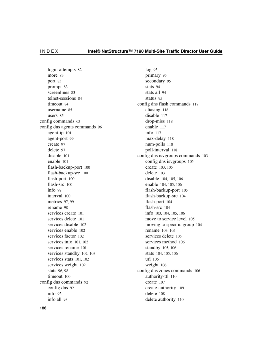 Intel 7190 manual Timeout 100 config dns commands Config dns 92 info Info all 