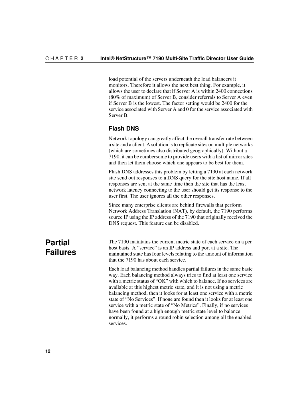 Intel 7190 manual Partial Failures, Flash DNS 