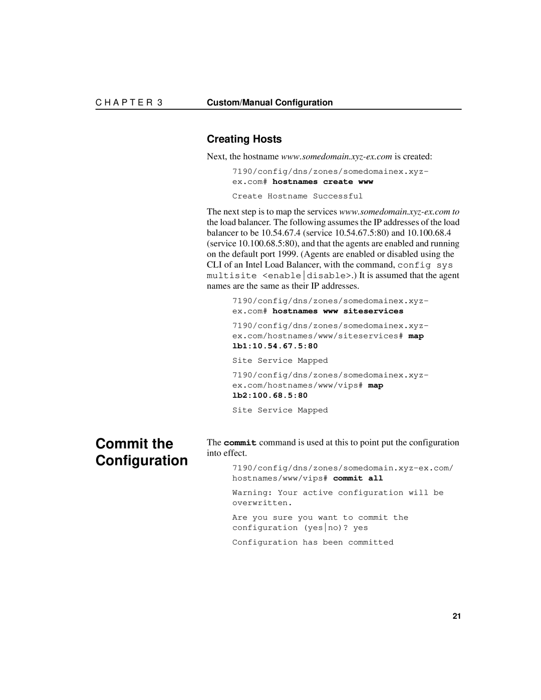 Intel 7190 manual Commit the Configuration, Creating Hosts 