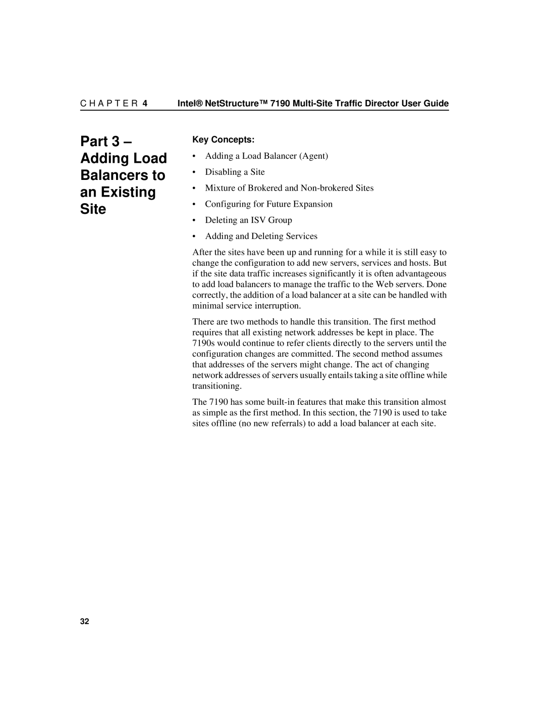 Intel 7190 manual Part 3 Adding Load Balancers to an Existing Site 