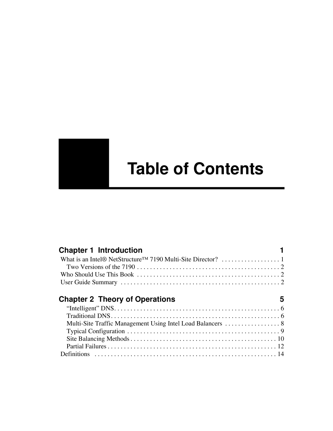 Intel 7190 manual Table of Contents 