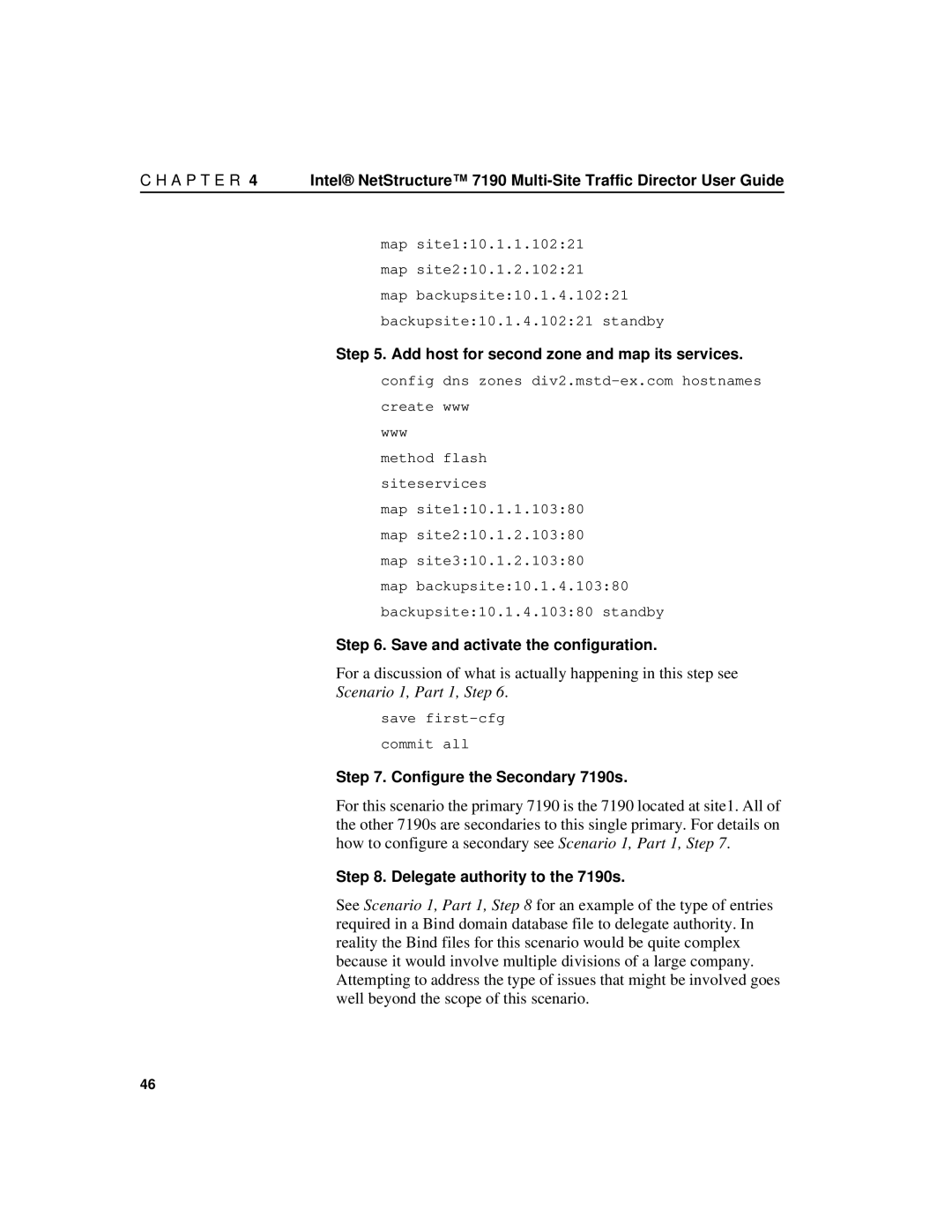 Intel 7190 manual Scenario 1, Part 1, Step, Add host for second zone and map its services 