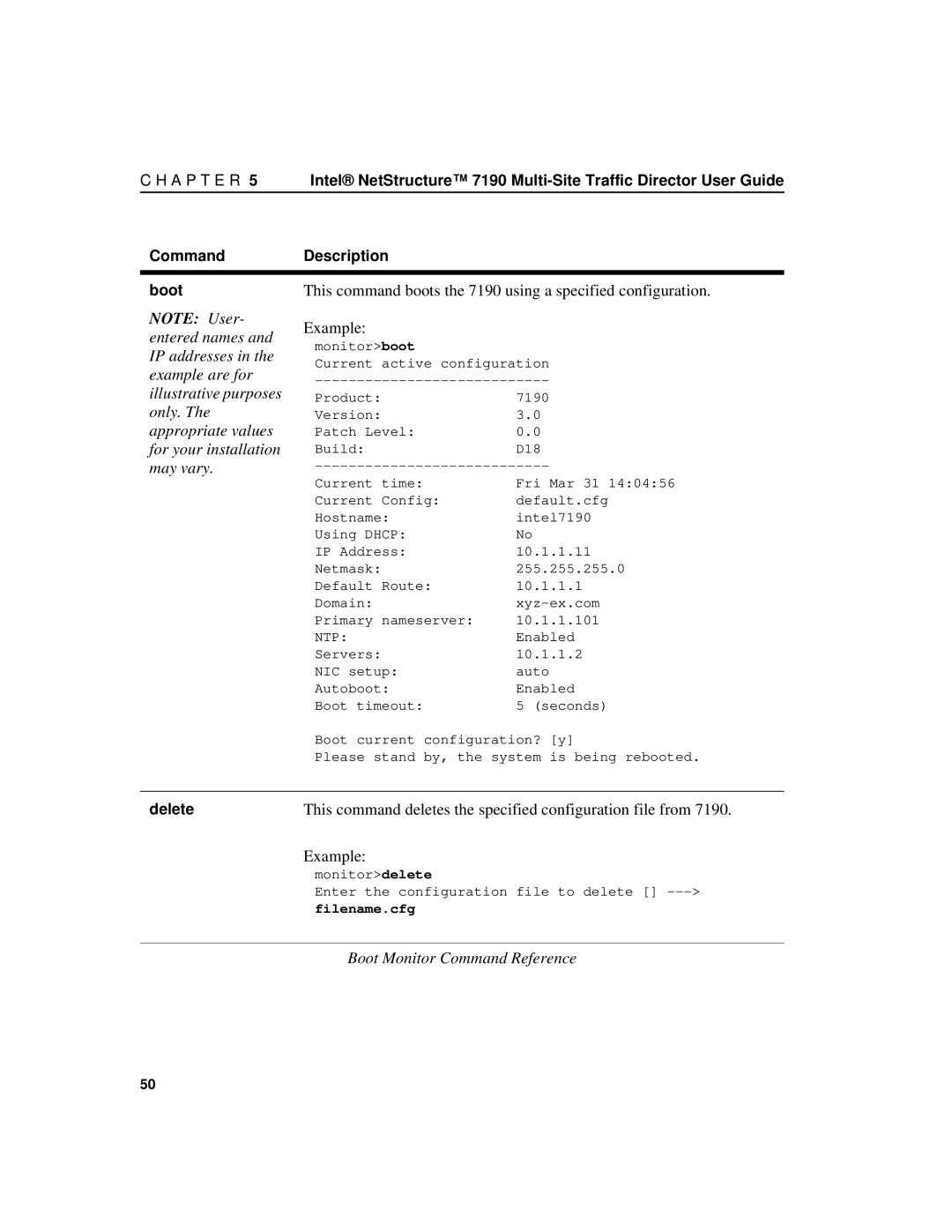 Intel 7190 manual Entered names, IP addresses, Example are for, Illustrative purposes, Only, Appropriate values, May vary 