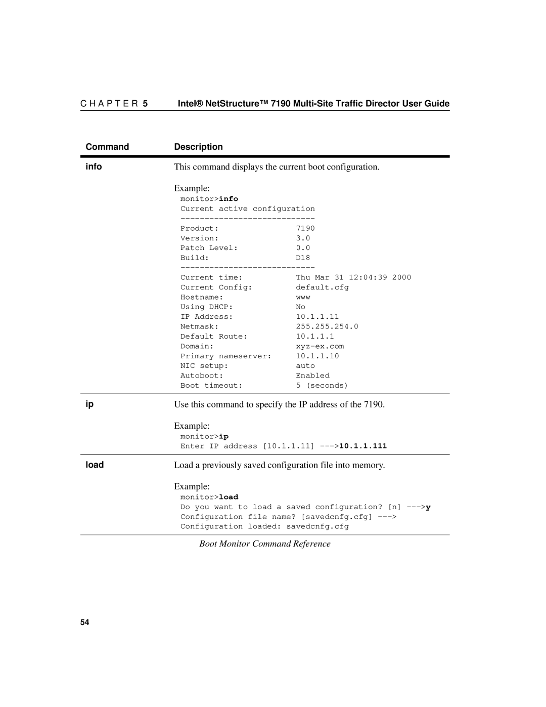 Intel 7190 manual This command displays the current boot configuration 