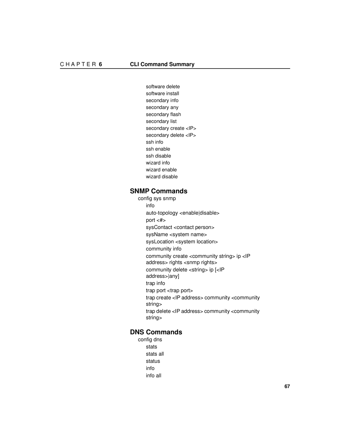 Intel 7190 manual Snmp Commands, DNS Commands 