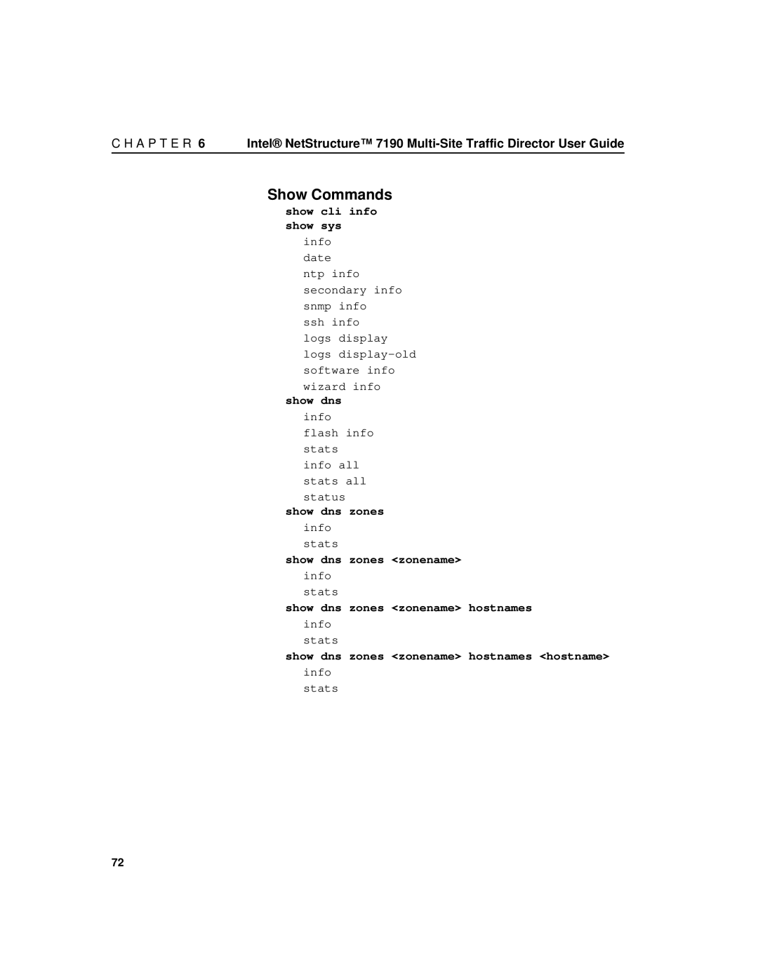 Intel 7190 manual Show Commands, Show cli info show sys 