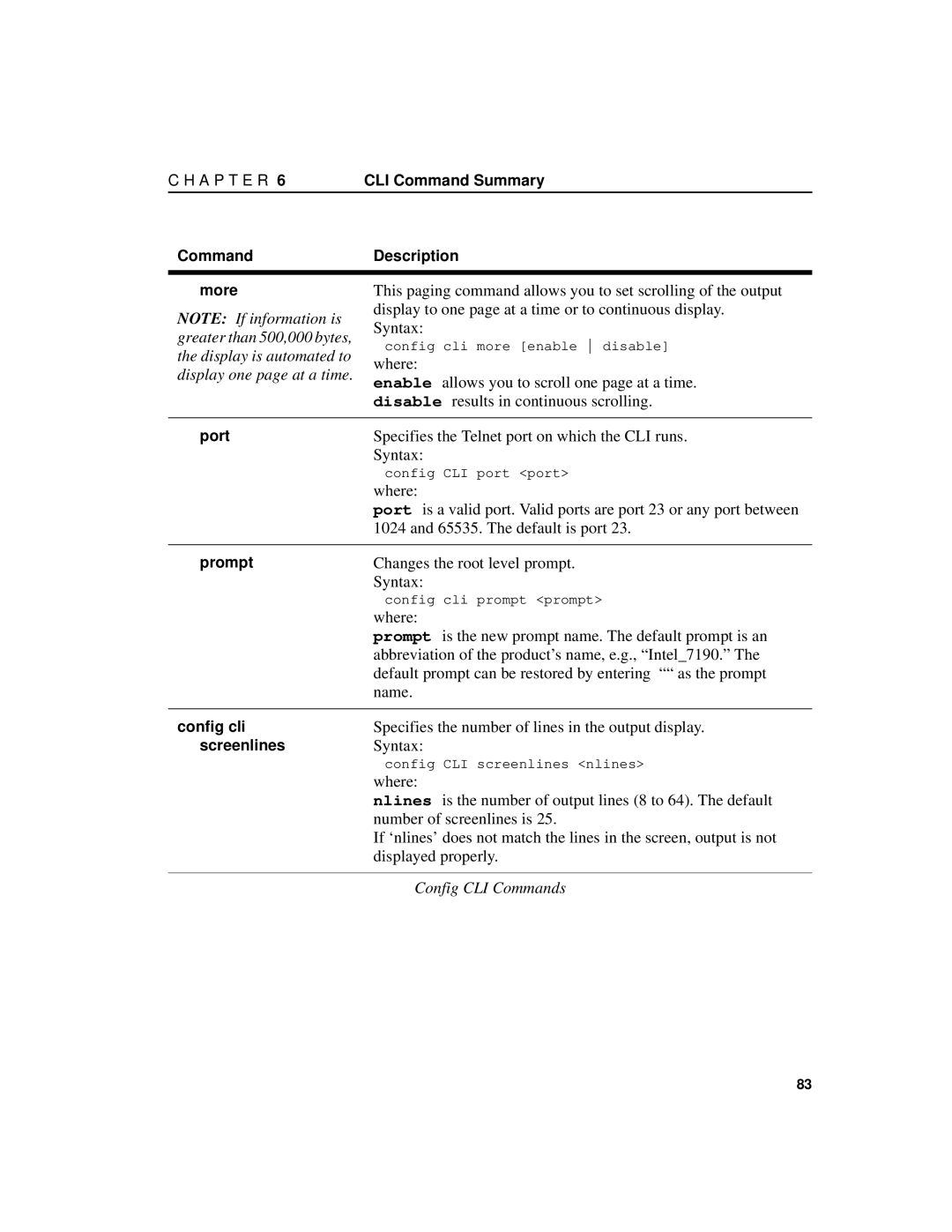 Intel 7190 manual Greater than 500,000 bytes, Display is automated to, Display one page at a time 