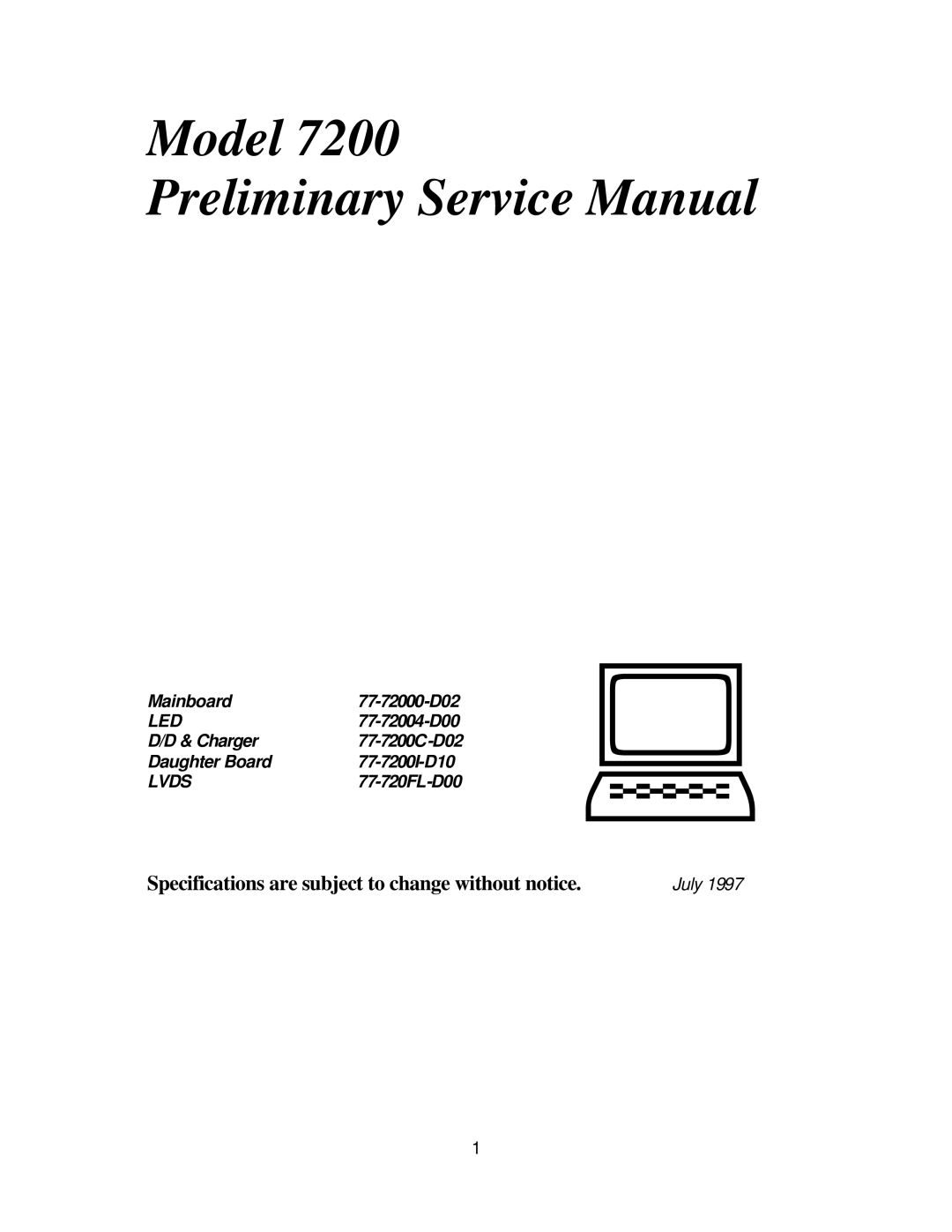 Intel 7200 specifications Model 