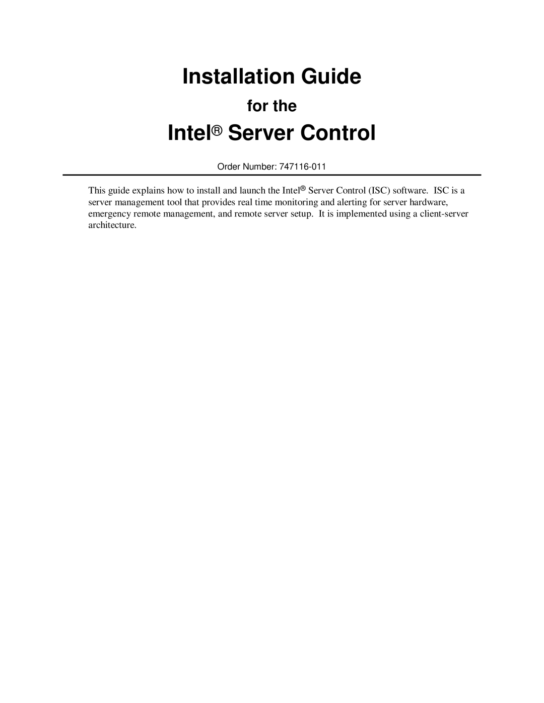 Intel 747116-011 manual Intel Server Control, For 