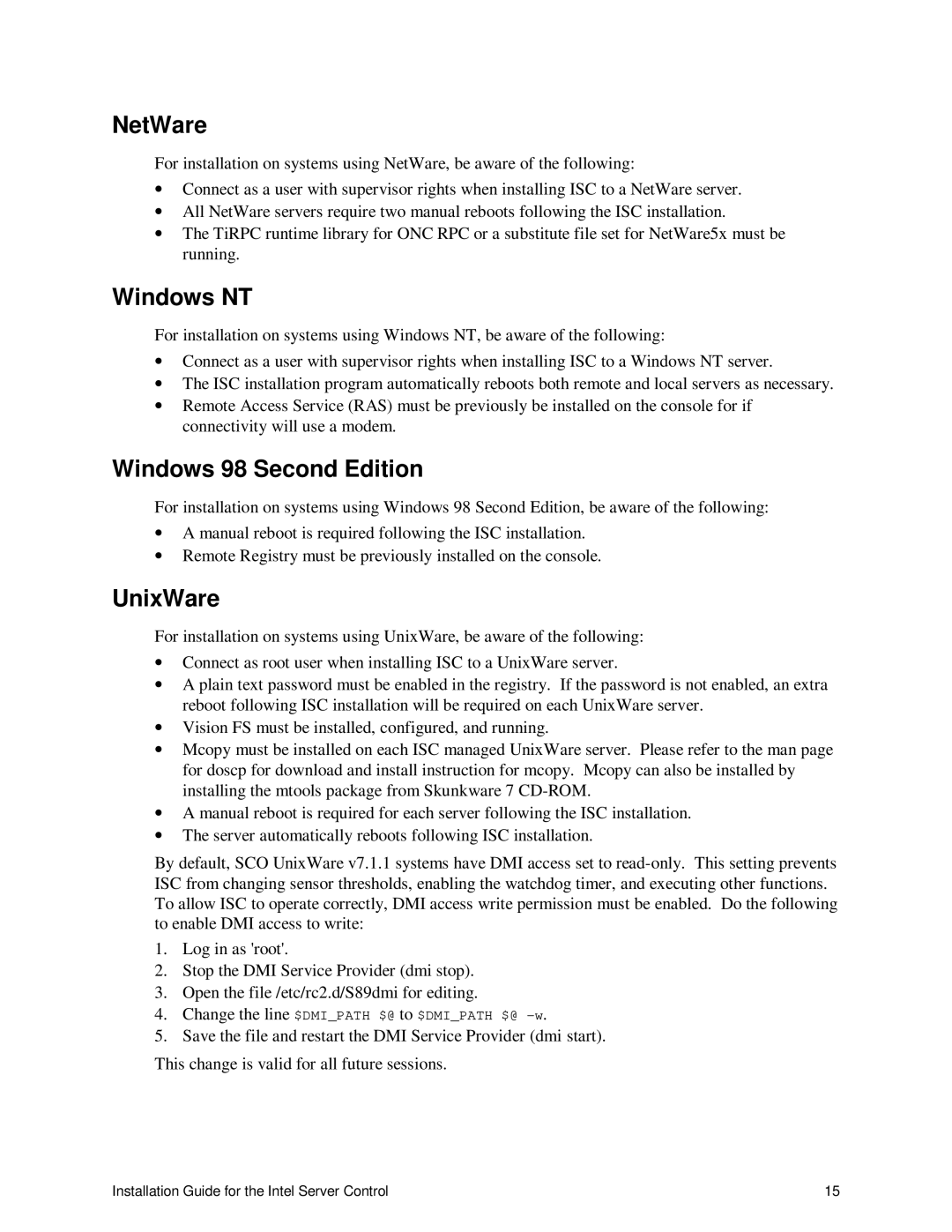 Intel 747116-011 manual NetWare, Windows NT, UnixWare 