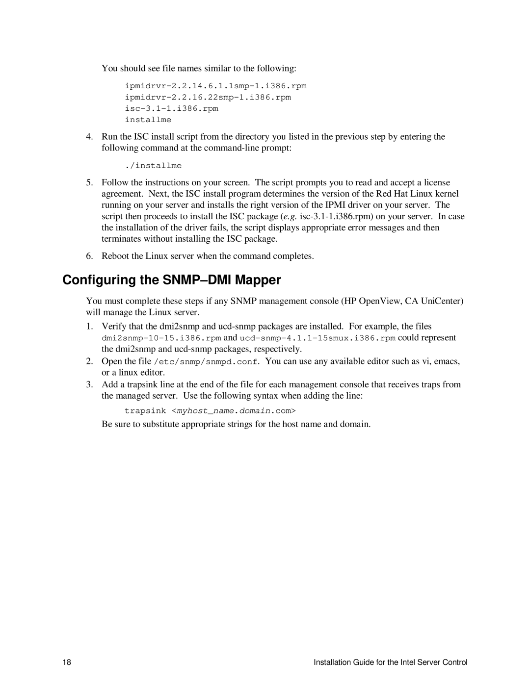 Intel 747116-011 manual Configuring the SNMP-DMI Mapper, You should see file names similar to the following 