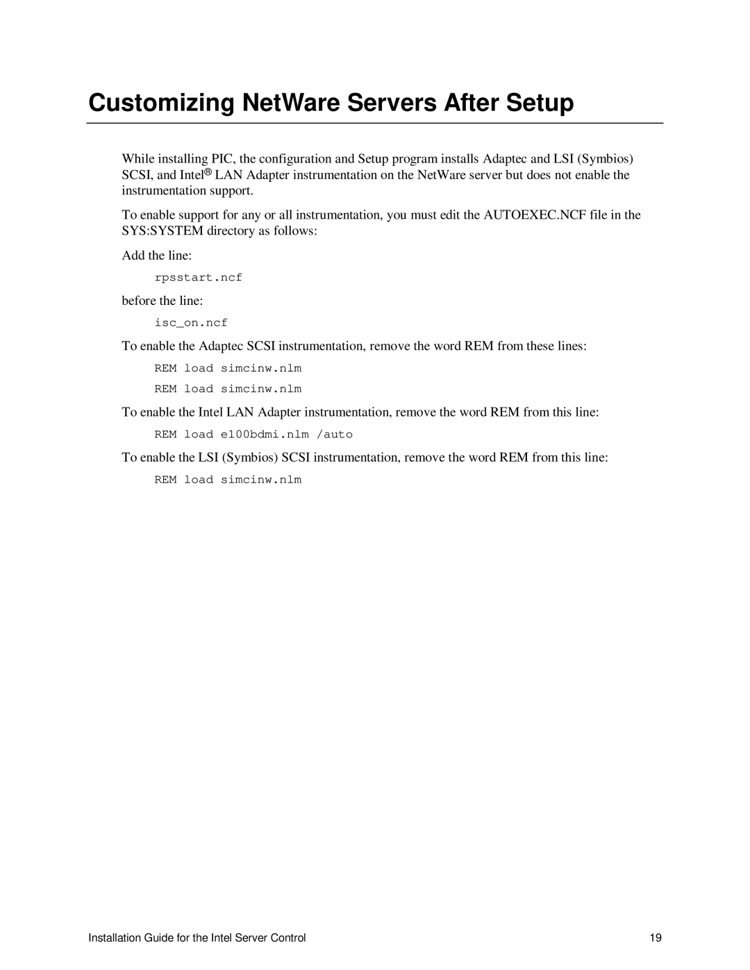 Intel 747116-011 manual Customizing NetWare Servers After Setup 