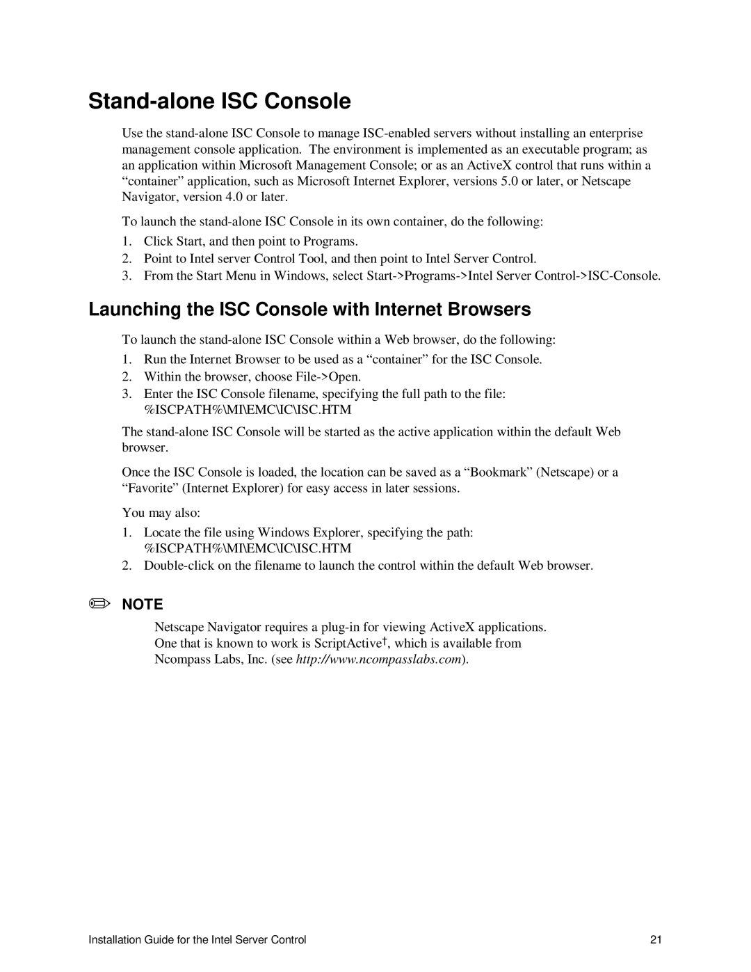 Intel 747116-011 manual Stand-alone ISC Console, Launching the ISC Console with Internet Browsers 