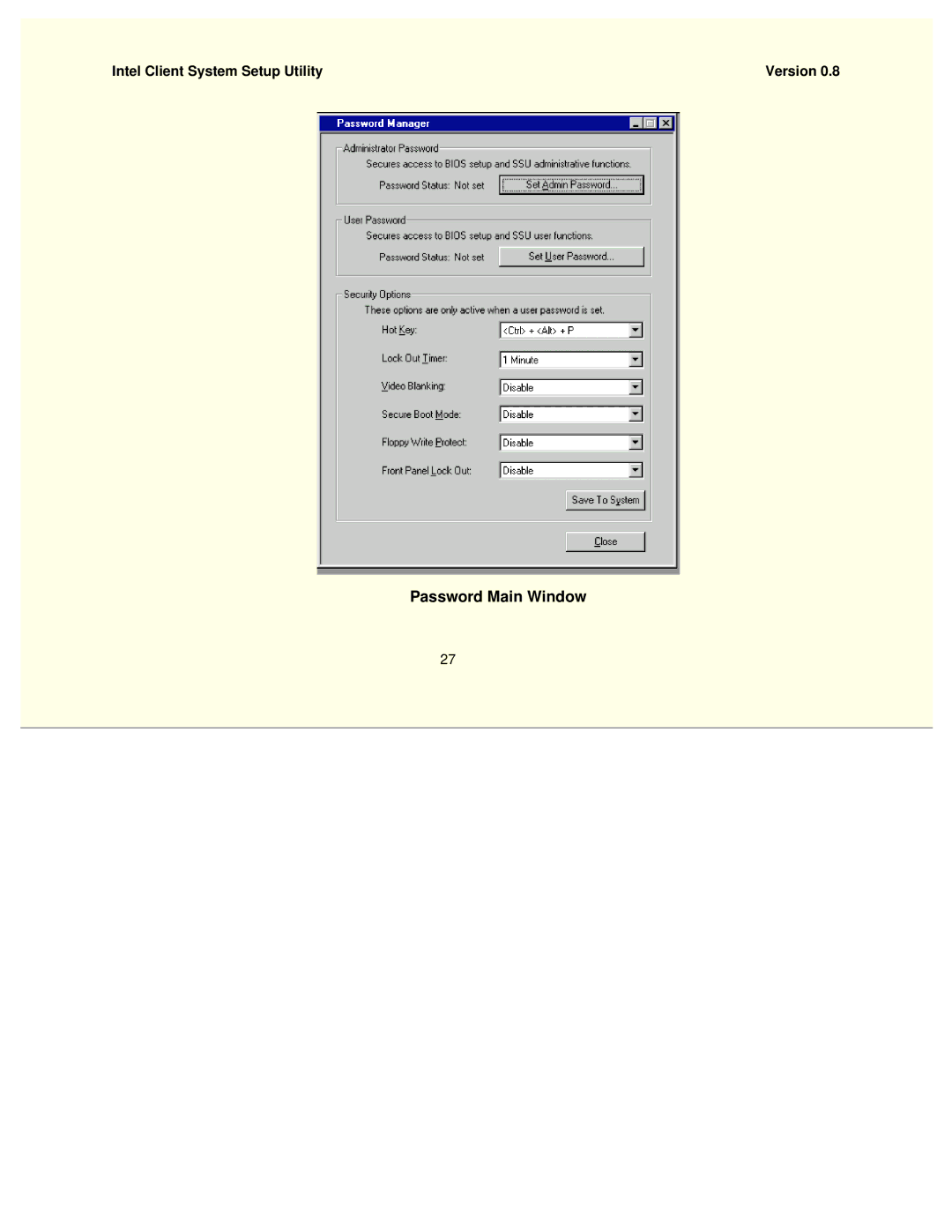 Intel 754458-002 manual Password Main Window 