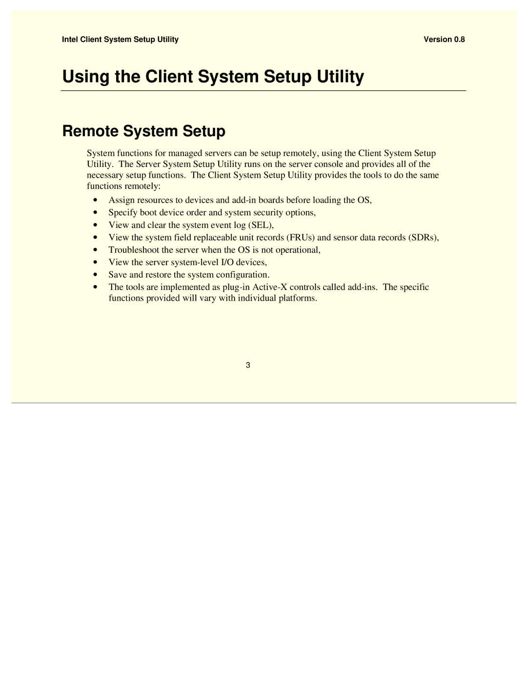 Intel 754458-002 manual Using the Client System Setup Utility, Remote System Setup 