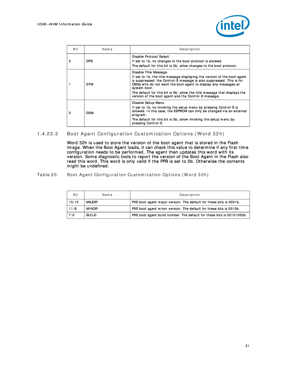 Intel 8 LAN manual ICH8-NVMInformation Guide, Disable Protocol Select 