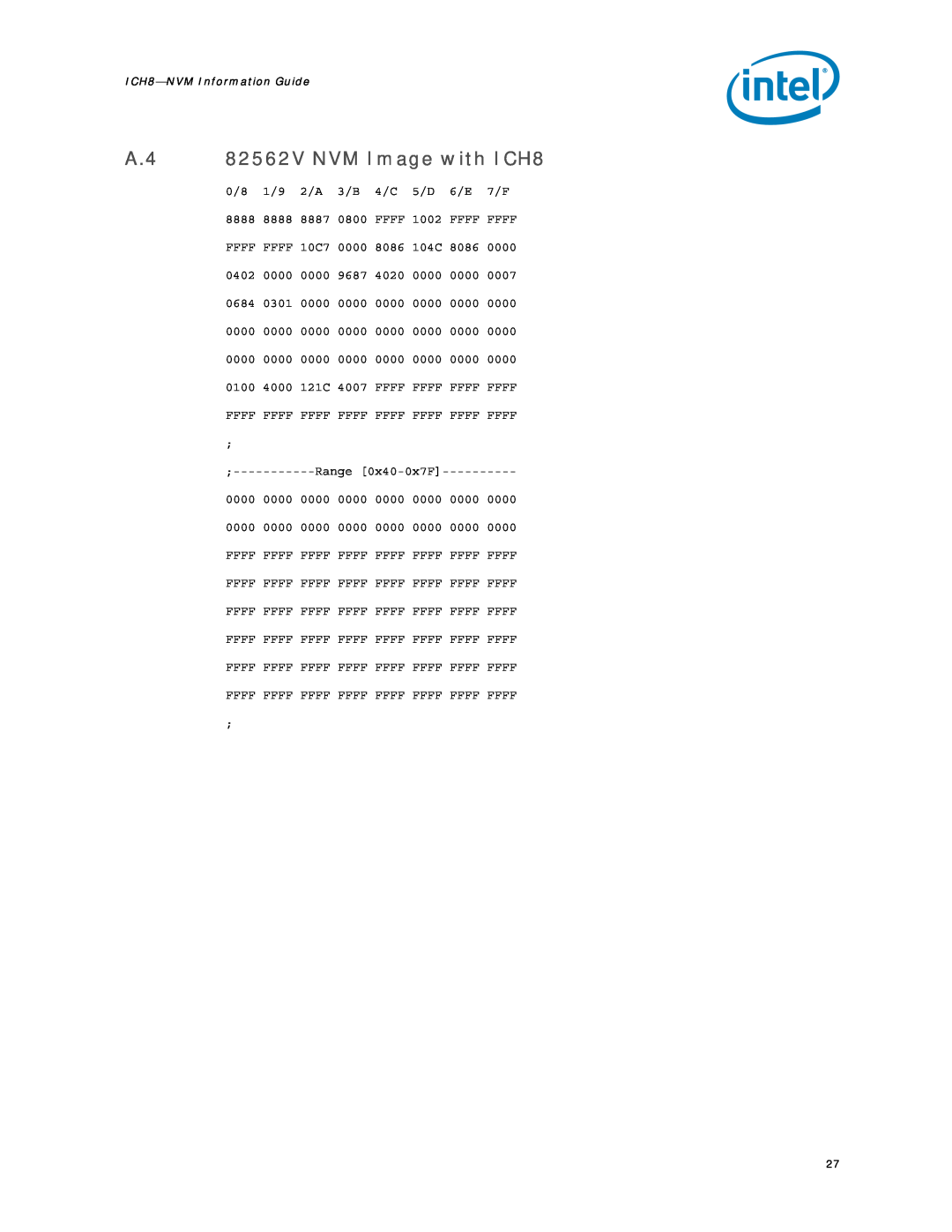 Intel 8 LAN manual A.4 82562V NVM Image with ICH8 