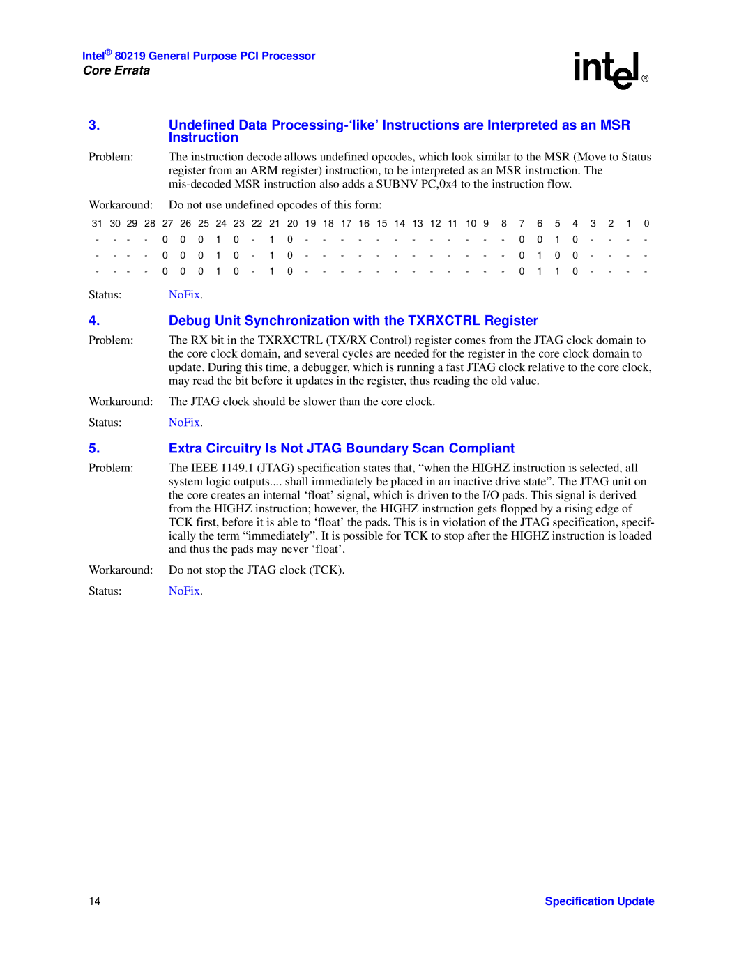 Intel 80219 Debug Unit Synchronization with the Txrxctrl Register, Extra Circuitry Is Not Jtag Boundary Scan Compliant 