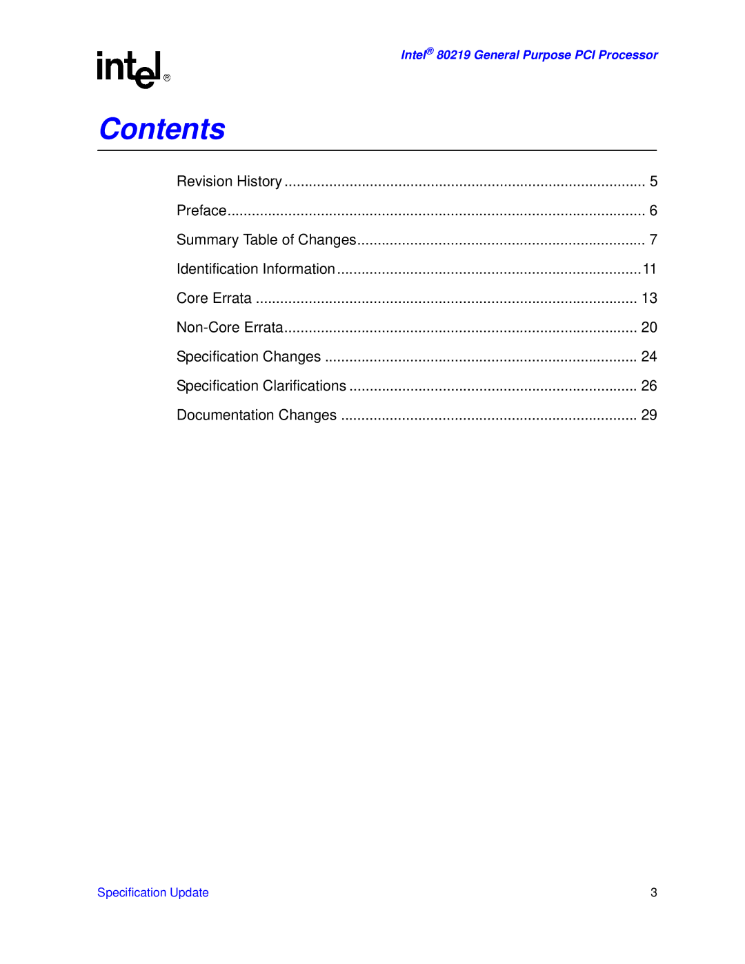 Intel 80219 specifications Contents 