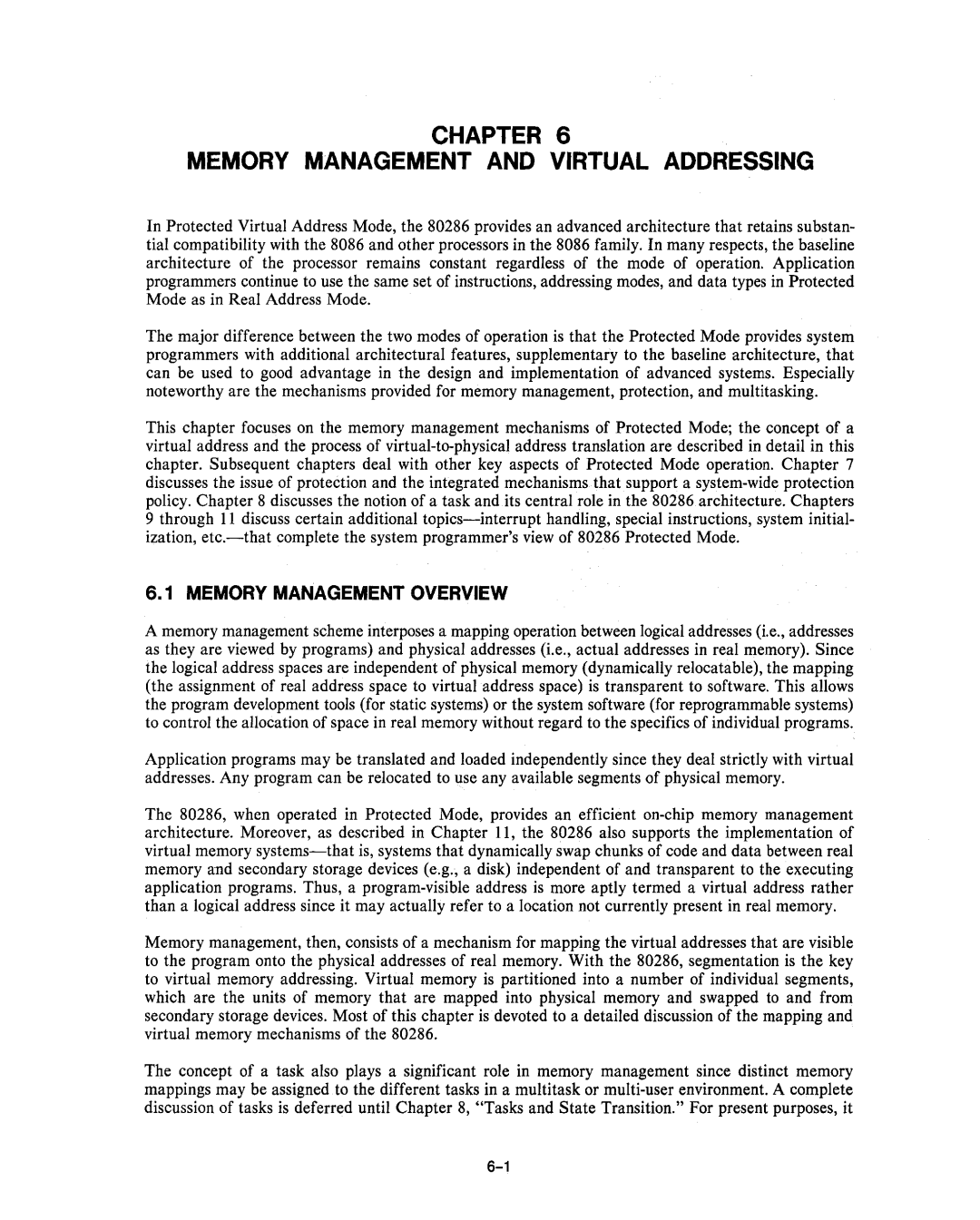 Intel 80286, 80287 manual Chapter Memory Management and Virtual Addressing, Memory Management Overview 