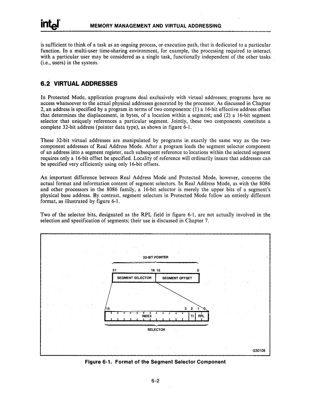 Intel 80287, 80286 manual Virtual Addresses, Format of the Segment Selector Component 