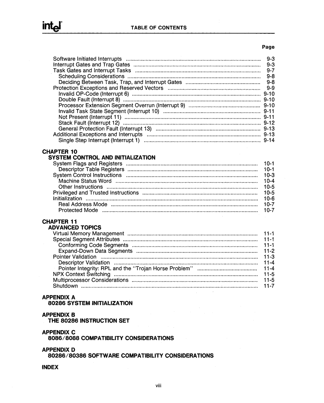 Intel 80287, 80286 manual 10-1, 10-3, 10-4, 10-5, 10-6, 10-7, 11-1, 11-2, 11-3, 11-4, 11-5, 11-7 