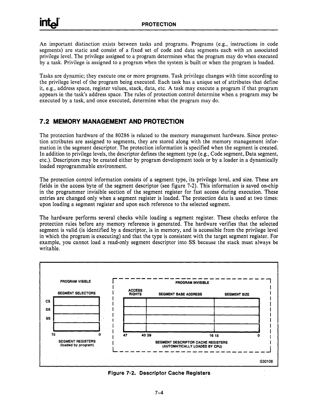 Intel 80287, 80286 manual Protection, Descriptor Cache Registers 