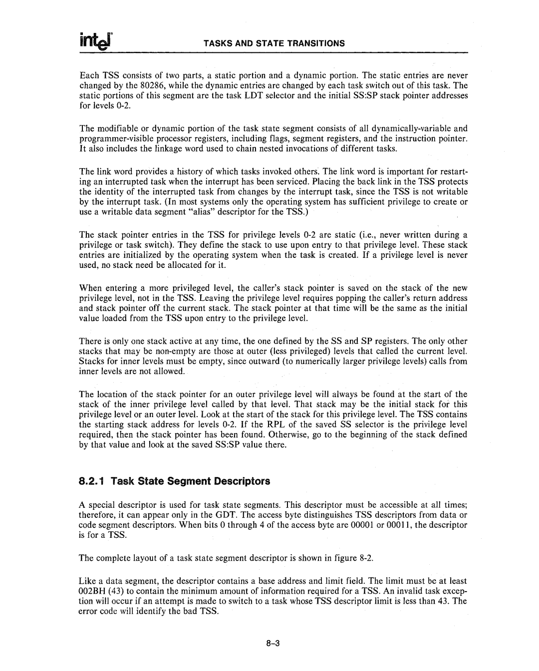 Intel 80286, 80287 manual Task State Segment Descriptors 