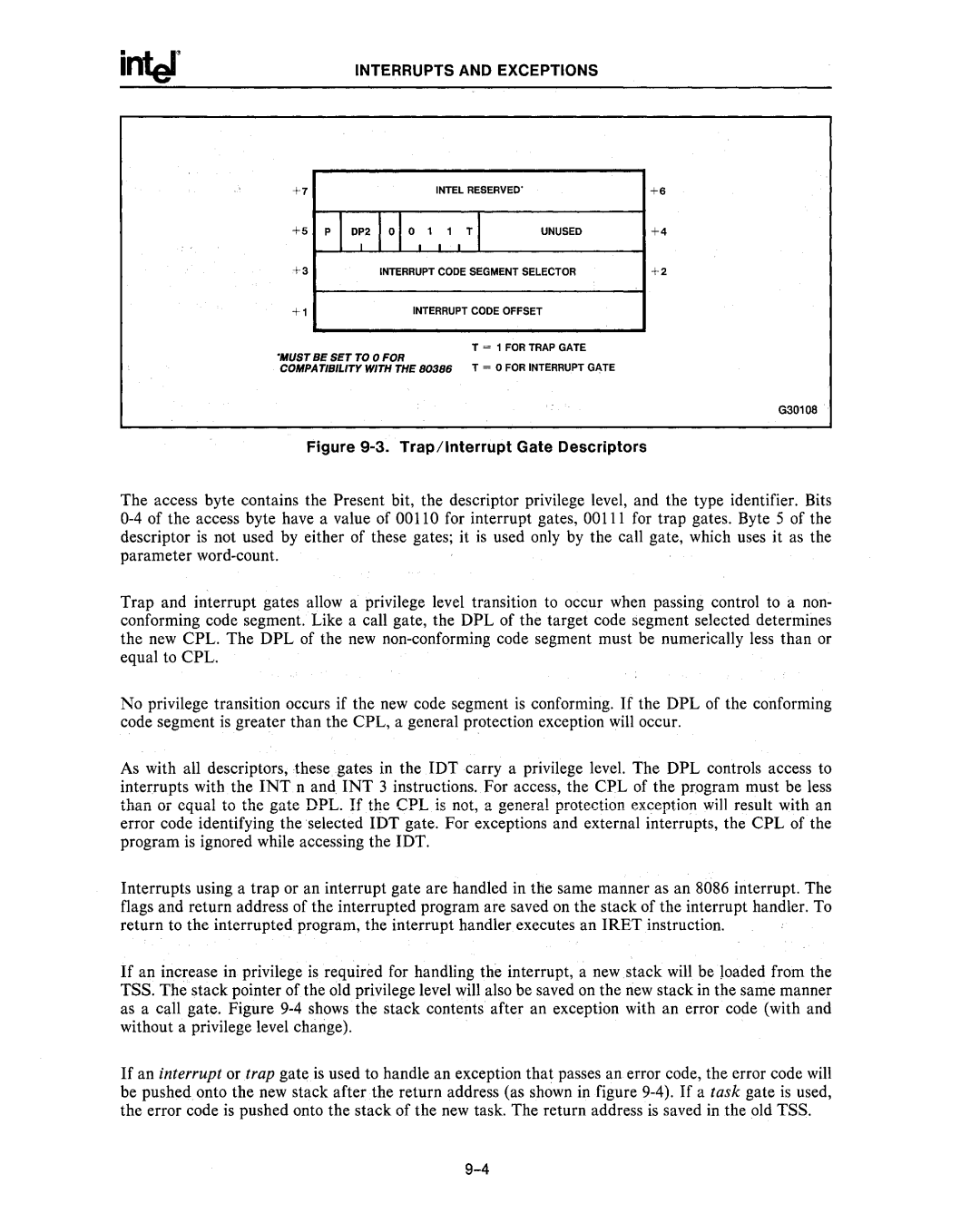 Intel 80287, 80286 manual Trap/Interrupt Gate Descriptors 