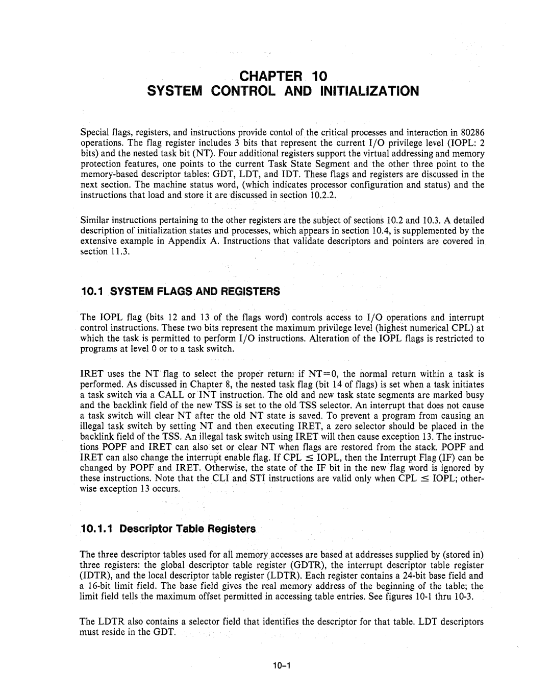 Intel 80286, 80287 manual Chapter System Control and Initialization, Descriptor Table Registers.· 