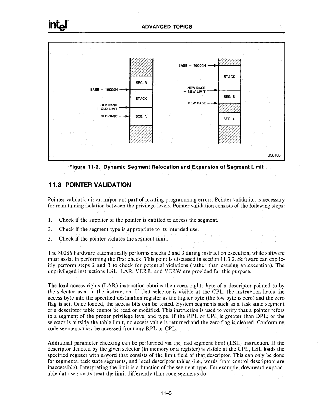 Intel 80286, 80287 manual Pointer Validation, Dynamic Segment Relocation and Expansion of Segment limit 