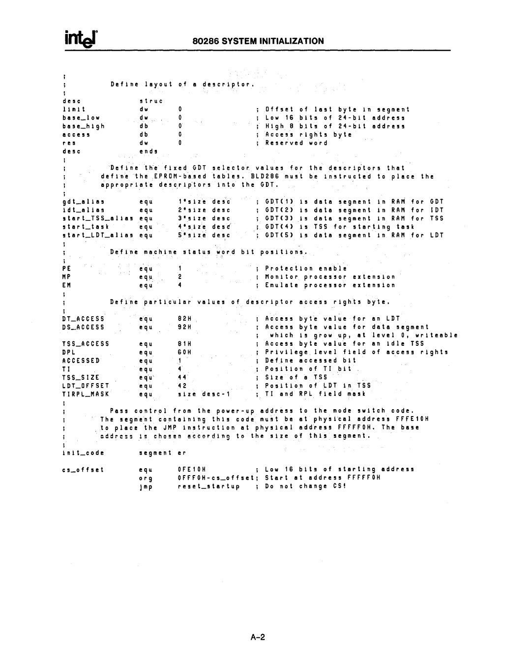 Intel 80287, 80286 manual System Initialization 