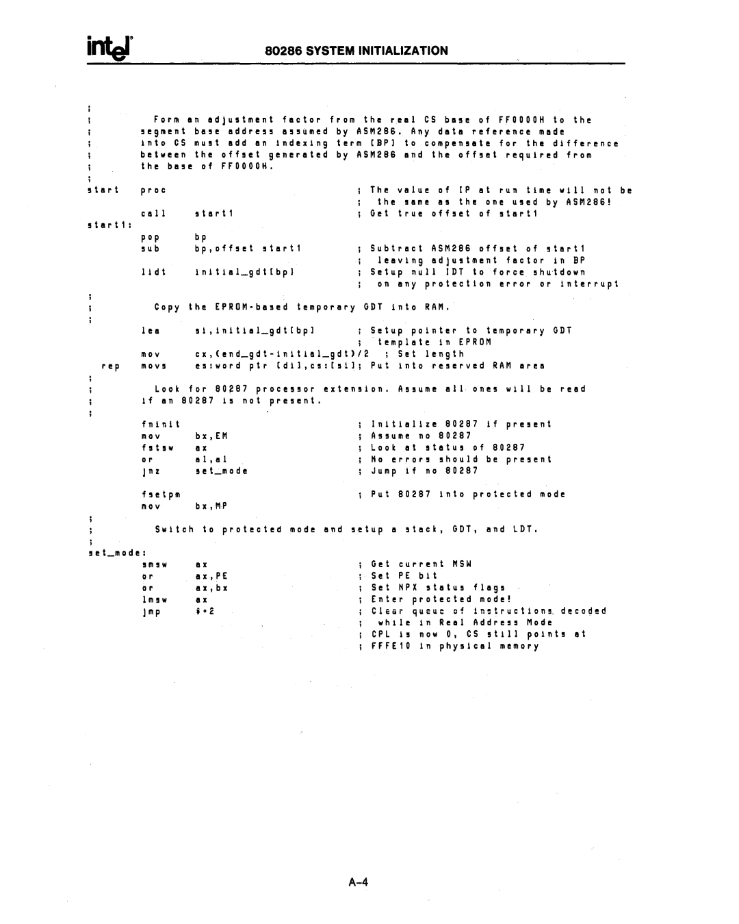 Intel 80287, 80286 manual System Initialization 