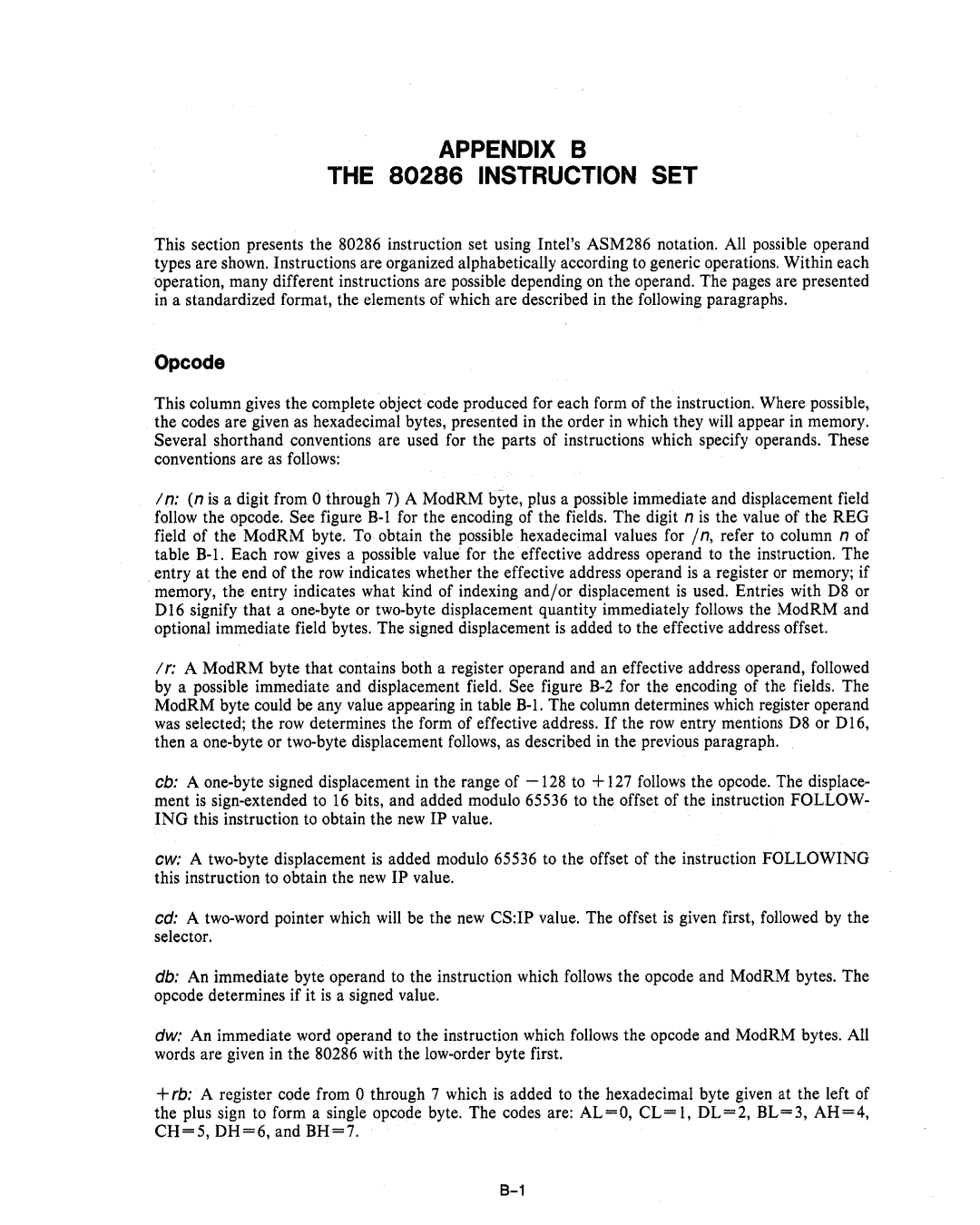 Intel 80287 manual Appendix B 80286 Instruction SET 