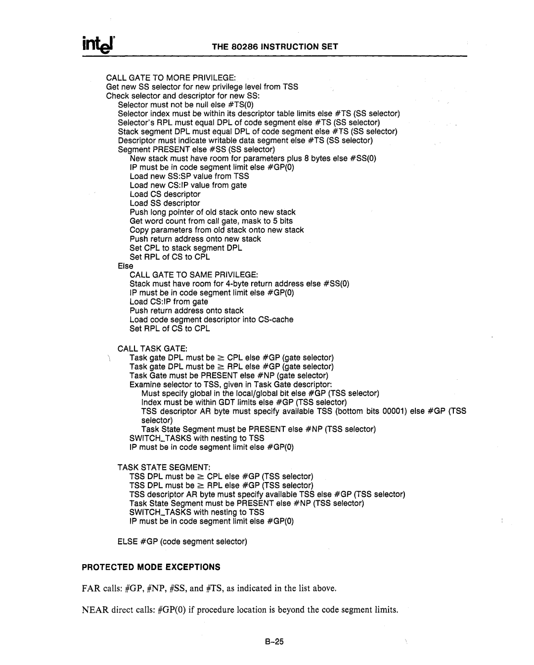 Intel 80286 Instruction SET Call Gate to More Privilege, Call Gate to Same Privilege, Call Task Gate, Task State Segment 