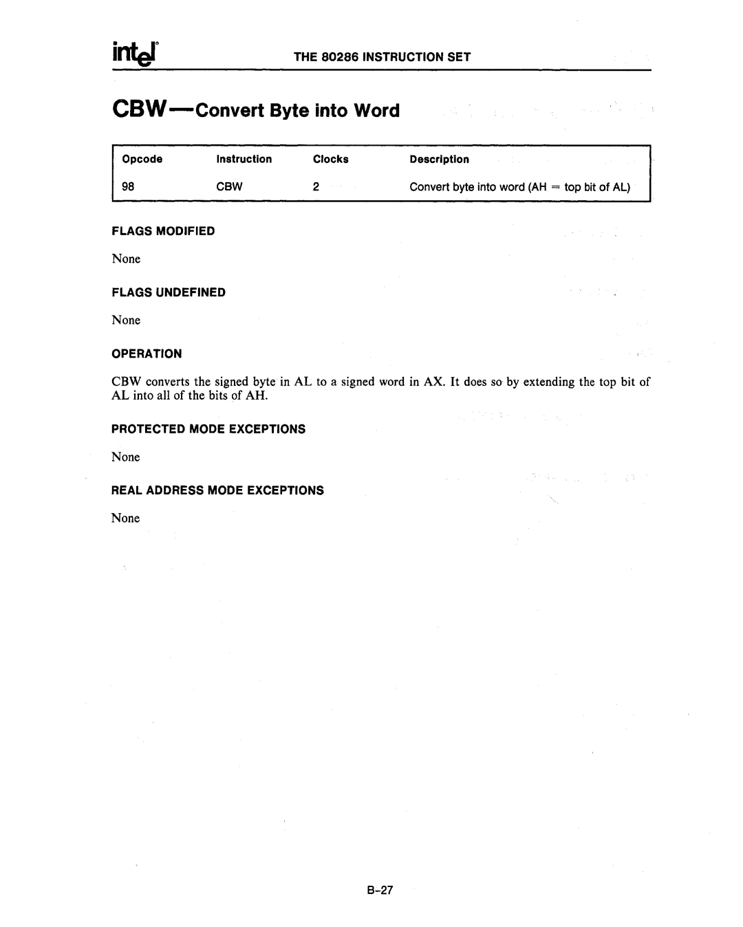 Intel 80286, 80287 manual Caw-Convert Byte into Word, C8W 