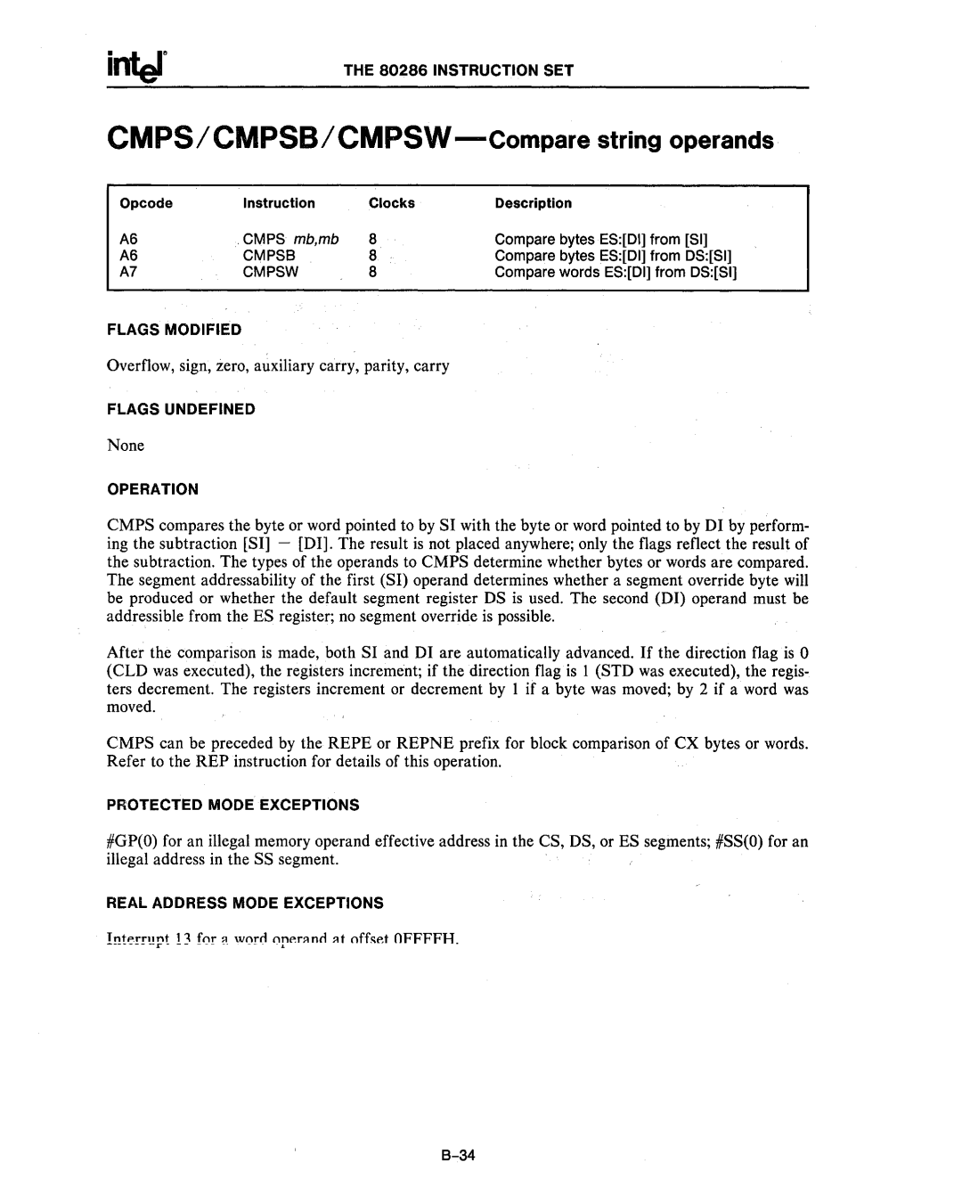 Intel 80287, 80286 manual CMPS8, Cmpsw 