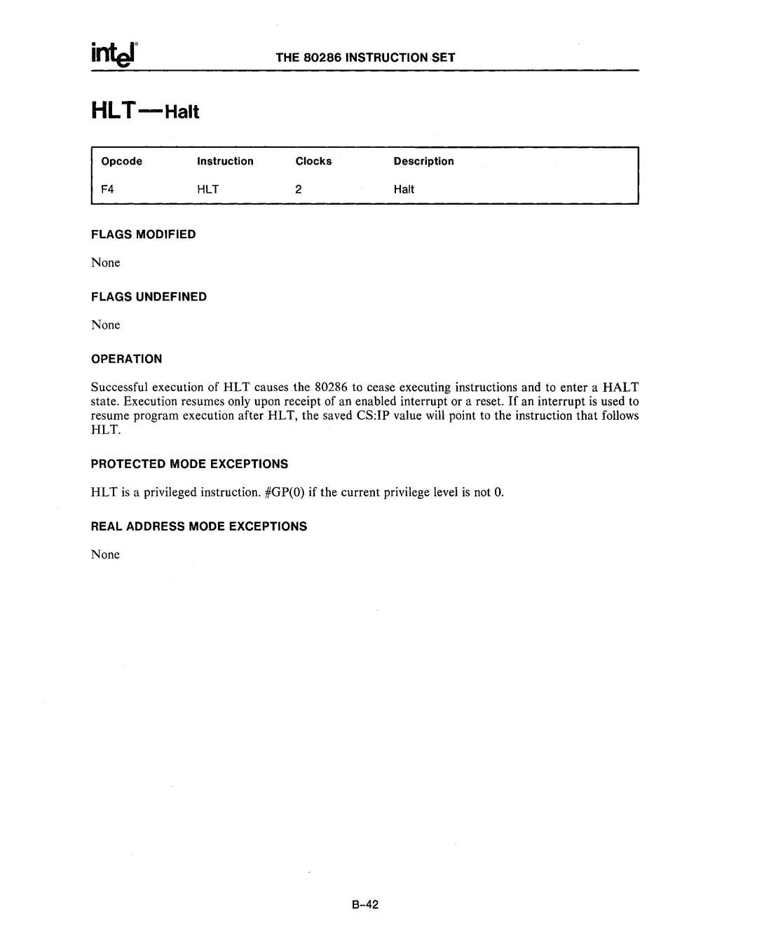 Intel 80287, 80286 manual HLT-Halt 