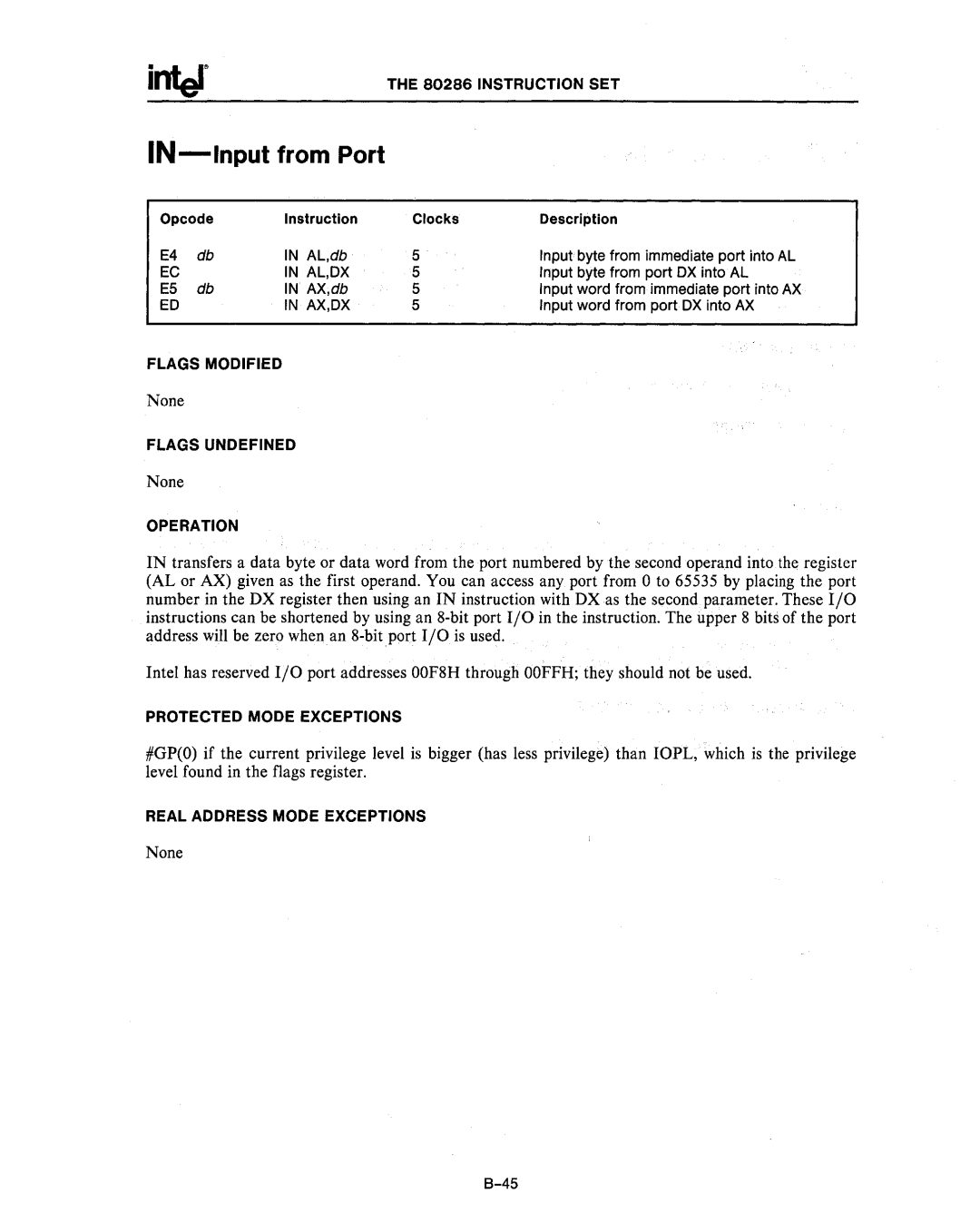 Intel 80286, 80287 manual IN-Input from Port 