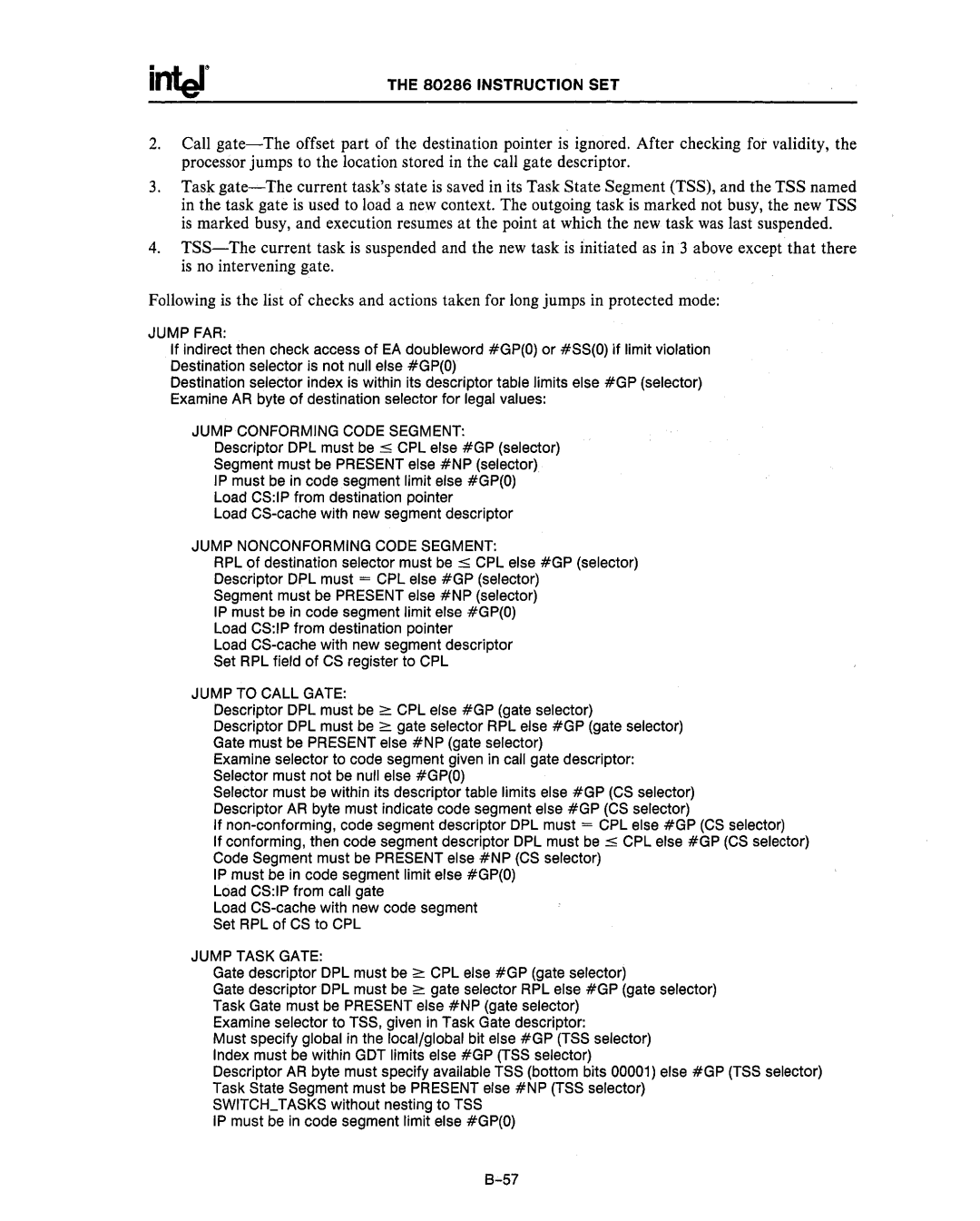 Intel 80286 Jump FAR, Jump Conforming Code Segment, Jump Nonconforming Code Segment, Jump to Call Gate, Jump Task Gate 