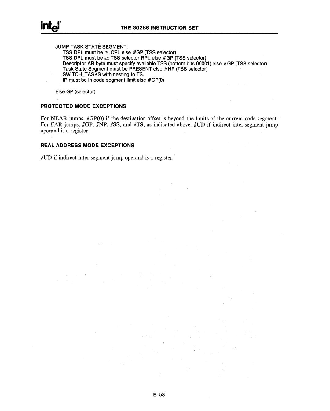 Intel 80287, 80286 manual Jump Task State Segment 