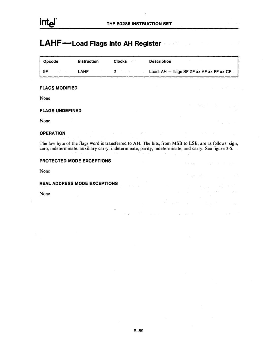 Intel 80286, 80287 manual LAHF-load Flags into AH Register, Lahf 