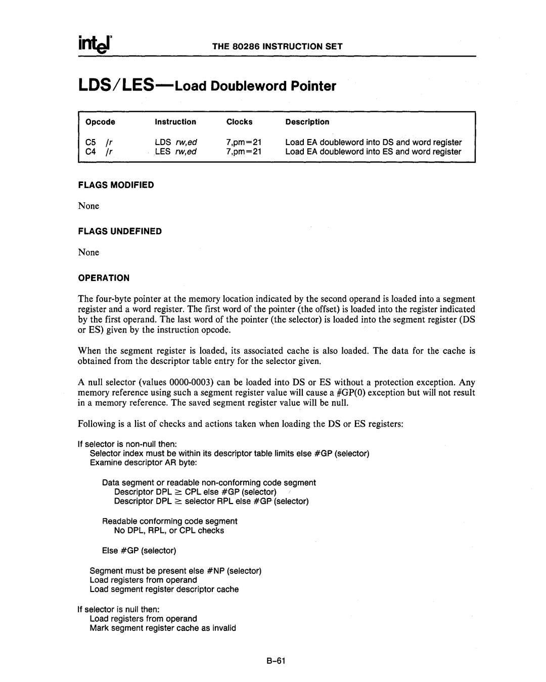 Intel 80286, 80287 manual LOS/ LES-Load Doubleword Pointer, Lds, Les 