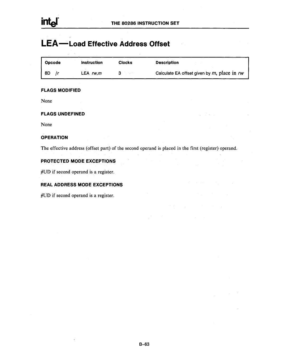 Intel 80286, 80287 manual LEA-load, Effective Address Offset 