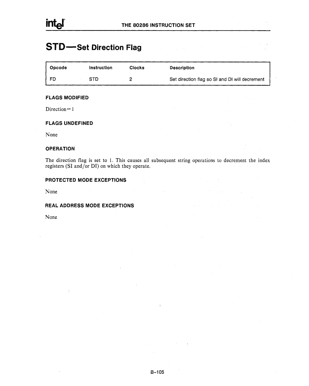 Intel 80286, 80287 manual STOSetDirection Flag, Sto 