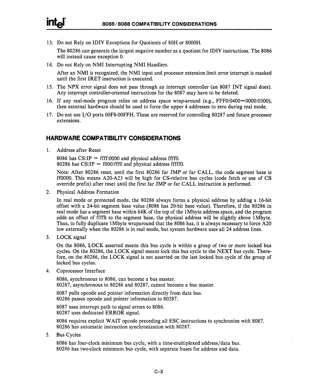 Intel 80286, 80287 manual Hardware Compatibility Considerations 