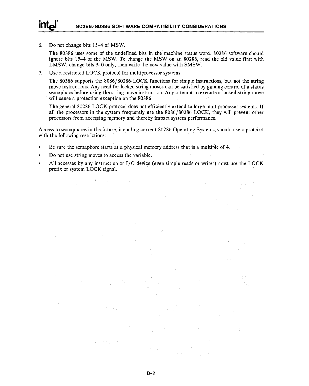 Intel 80287 manual 80286/80386 Software Compatibility Considerations 