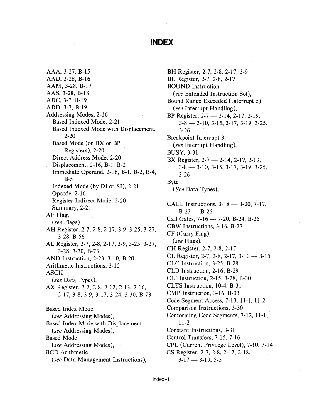 Intel 80286, 80287 manual Index-1 