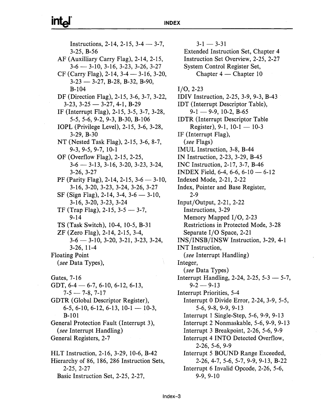 Intel 80286, 80287 manual Index-3 